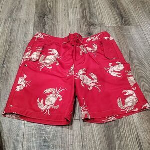 Boys Swim Shorts Size 14-16 Red Lobster Print Swim Trunks